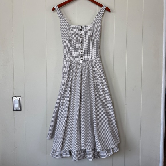 Anthropologie Women's Striped Midi Dress Smocked Back Size 00 Cowgirl Prairie - Picture 4 of 15